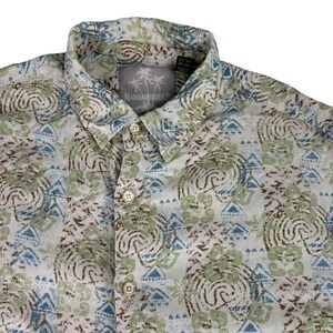 Margaritaville Silk/Linen Geometric Camp Shirt Beige Men's XL Resortwear Beach